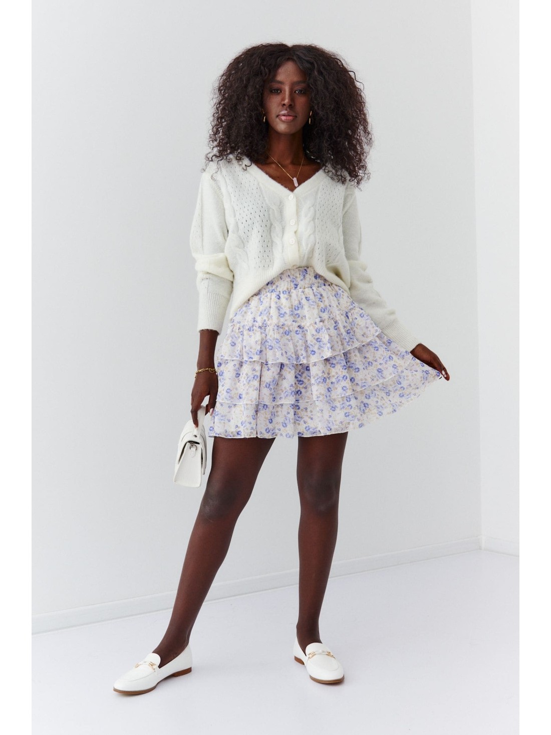 Light skirt with ruffles in flowers, creamy lilac 4007 - Online store - Boutique